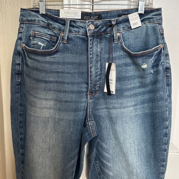 NWT Judy Blue High Waist Skinny Fit Raw Hem Jeans 16W Medium Blue - Picture 2 of 6